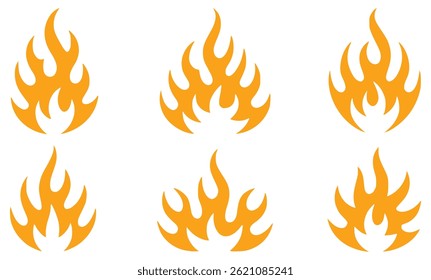 Set of orange flame icons on white background