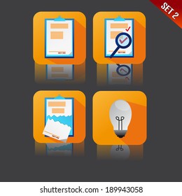 Set of Orange Flat Icons With Bulb and Contract