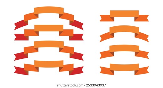 Set of orange flat ribbons isolated on white background. Ribbon banner vector illustration. Watercolor lace.