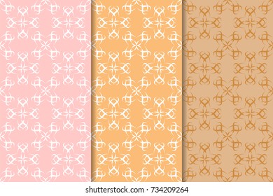 Set of orange floral ornaments. Vertical seamless patterns. Wallpaper backgrounds