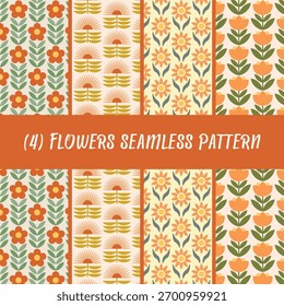 Conjunto de flores de color naranja sin patrón para papel de embalaje, tela y fondos