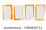 Set of orange frames on a transparent background. Trendy, modern design with vibrant colors and blank space for your text. Copy space for your project.