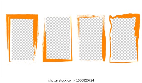 Set of orange frames on a transparent background. Trendy, modern design with vibrant colors and blank space for your text. Copy space for your project.