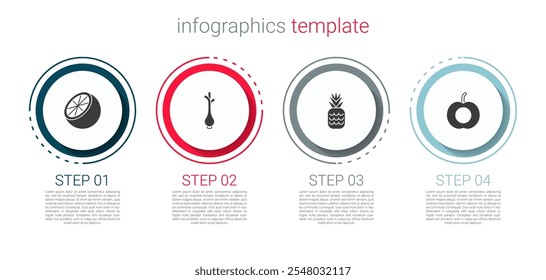 Set Orange fruit, Fresh green onions, Pineapple and Peach. Business infographic template. Vector