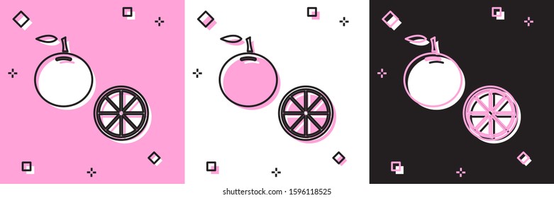 Set Orange fruit icon isolated on pink and white, black background.  Vector Illustration