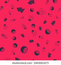 Set Fruta de naranja, sandía, pepino fresco y cereza en un patrón sin fisuras. Vector
