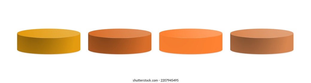 Set of orange gradient 3d rendered podiums isolated on white background. Pastel, bright, and dark orange, gamboge. Vector Illustration. EPS 10.