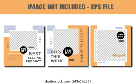Set of orange gradient editable social media posts collection for interior design furniture template, promotion layout template for post and concept feed or flyer