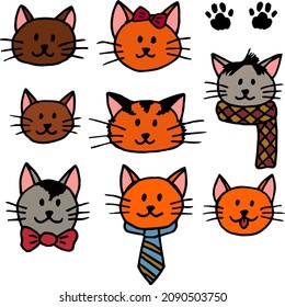 Set with orange, gray and brown cats on white background. Vector image.
