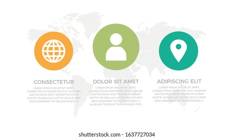 Set of orange, green, turquoise elements for infographic with world map presentation slides.