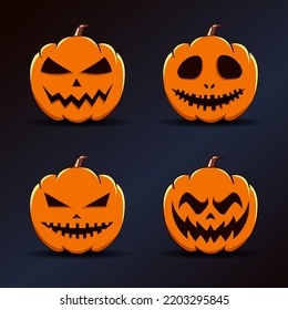 Set of Orange Halloween pumpkin with Scary smile for Happy Halloween Vector illustration.