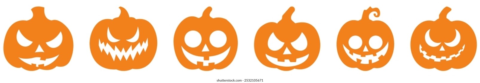 Set of orange Halloween scary face. Vector spooky illustration
