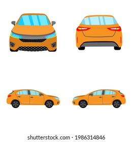 set of orange hatchback car on white background