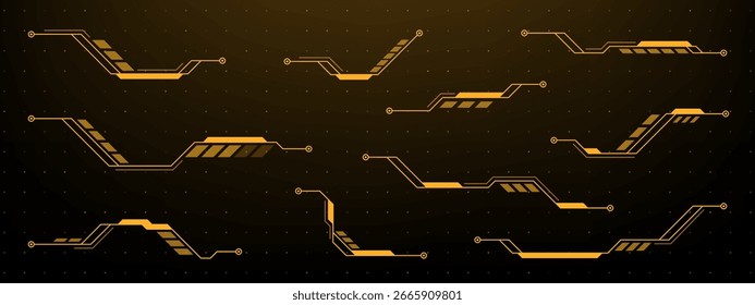 Conjunto de Elementos naranja hud callout para interfaz de juego. Gráficos de Vector futuristas. Pantalla digital y concepto de tecnología.