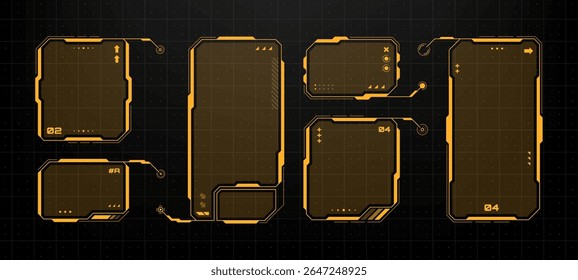 Set of orange hud frames and elements for futuristic user interface design. Abstract digital technology concept graphic.