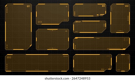 Set of orange hud frames or vector graphic futuristic screens. Digital display interface design for game or app. - Powered by Shutterstock - Get 15% off with code: PIKWIZARD15