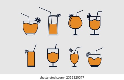 set of orange juice vector icon