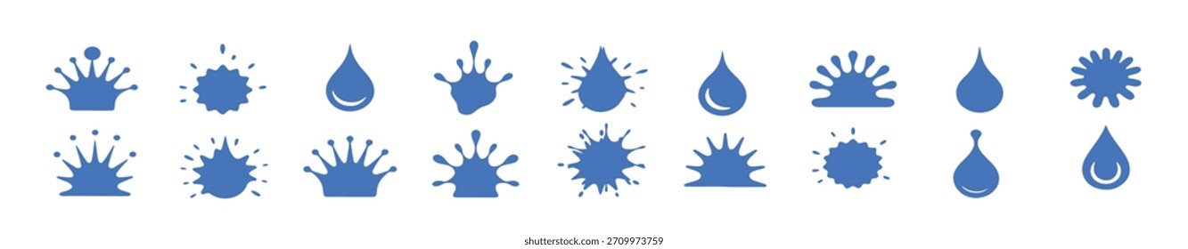 set of orange liquid splash and drop icons