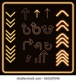 Set of Orange Neon Pointers. Vector illustration