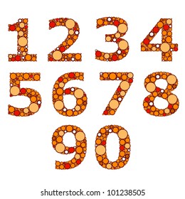 Set of orange numbers. Vector illustration