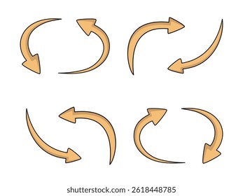 Conjunto de icono de flecha de contorno naranja Ilustración vectorial aislada sobre fondo blanco.