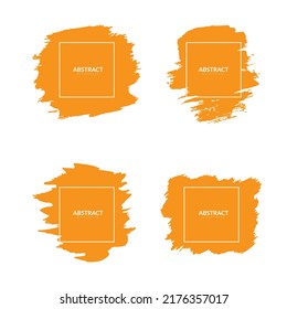 Set of orange paint, ink brush strokes, brushes, lines. Dirty artistic design elements, boxes, frames for text, vector