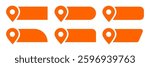 Set of orange pin text tag icons. Pointer icon pin with space for text vector collection