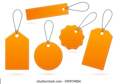 Set of orange price tags with shadow on white