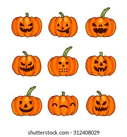 Set of orange pumpkins for Halloween on a white background