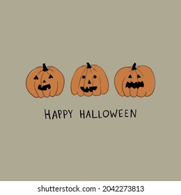 Set of orange pumpkins. Happy Halloween card. Pumpkin character vector illustration.