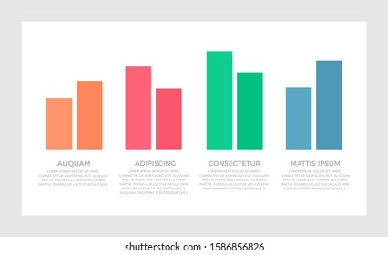 Set of orange and red, blue, green elements for infographic presentation slides with charts, graphs, steps.
