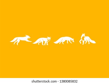 set orange red fox silhouette logo icon designs illustration template