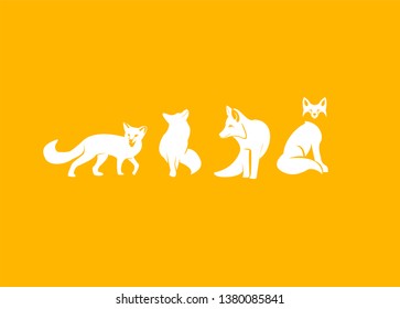 set orange red fox silhouette logo icon designs illustration template