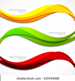 Set of orange red green banners in wavy style