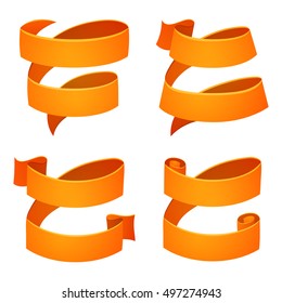 Set of orange retro ribbons and labels. Bright ribbon for your design on white background. Vector illustration.
