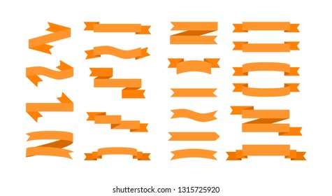 Set Orange ribbons banners flat Isolated on white background. vector illustration.