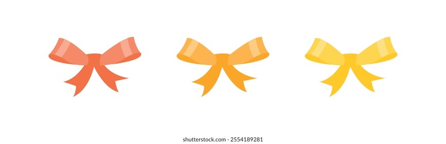 Set of orange ribbons for celebration christmas gifts and birthday gifts, set of orange ribbons with flat design isolated on white background, ribbons for business and design.