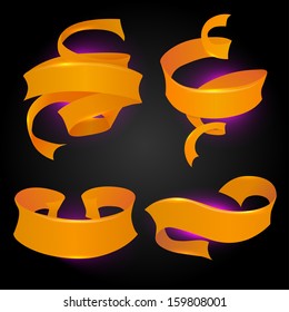 Set of orange ribbons on black background