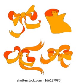 Set of the orange ribbons and scroll. You can use it as an elements  for present, invitation or  creation your own design