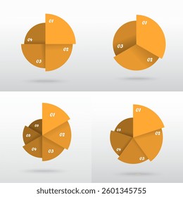 Set of orange round infographic templates with 3, 4, 5 and 6 options, parts or processes.