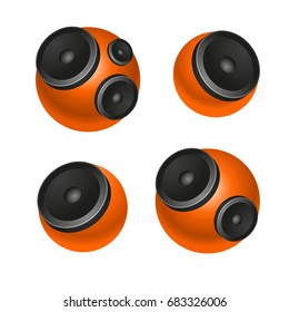 Set of orange round speakers isolated on white background. EPS10 vector.