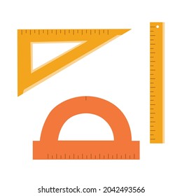 A set of orange rulers for school in flat style, isolated on a white background