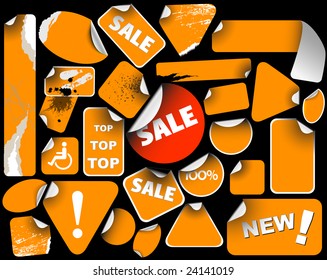 Set of orange sale labels (grunge)