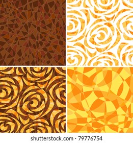 Set orange seamless a background of a mosaic with stylized flowers