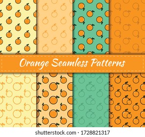 Set of Orange Seamless Patterns. vector illustration fruit collection. Background design for tea, juice, natural cosmetics, sweets and candy, food packaging, vintage or any product.