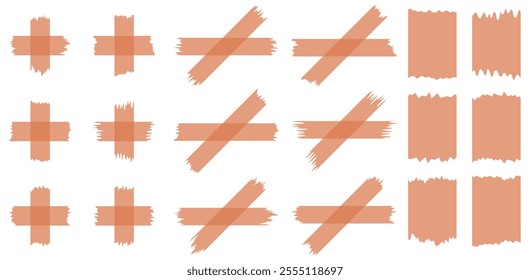 Set of orange semi-transparent washi tapes isolated on white. Tapes collection in vector. Pieces of decorative tape for scrapbooks. Torn paper