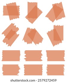 Set of orange semi-transparent washi tapes isolated on white. Tapes collection in vector. Pieces of decorative tape for scrapbooks. Torn paper	