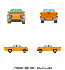 set of orange smart cab pick up truck on white background