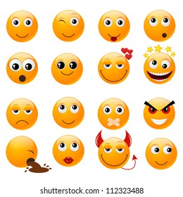 Set of orange smiles. Vector illustration, isolated on a white.