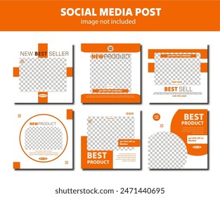 Set of orange social media posts collection for interior design furniture editable post collection 